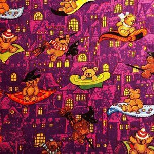 Quilt Cotton Fabric Material - 6 yard Halloween Bears Purple Orange #304